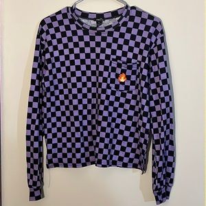 Purple and black checkered shirt